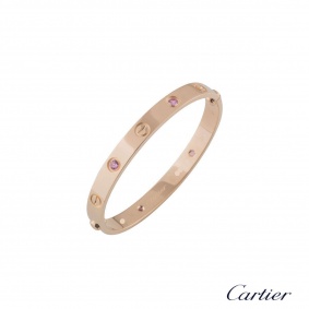 Cartier Rose Gold Pink Sapphire Love Bracelet Size 16 B60311116